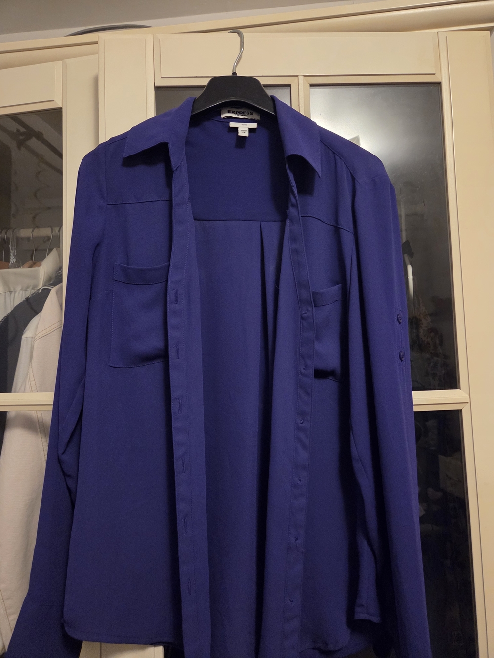 Express Deep Blue Button-Front Blouse - Picture 1 of 3